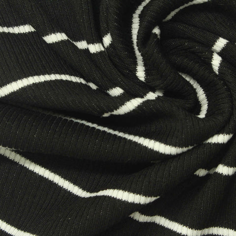 Black Diagonal-Stripe Rib Knit, Viscose, 230 gsm