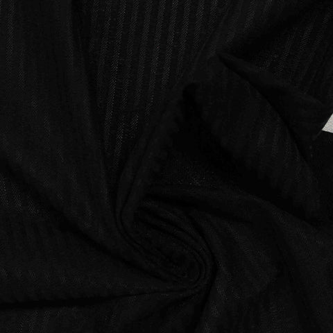 Black Vertical-Stripe Rib Knit, Polyester, 130 gsm
