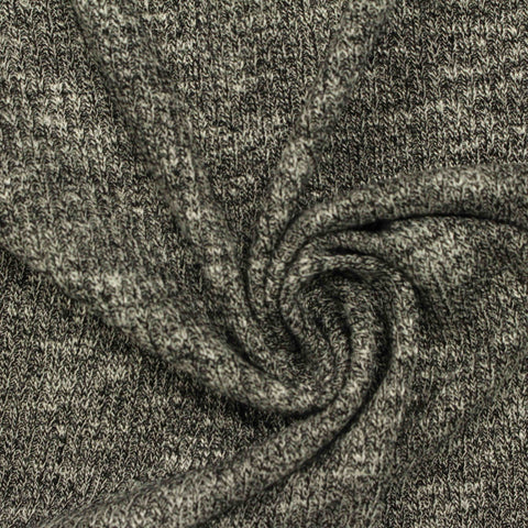 Black Marl Rib Knit, Viscose-Poly, 240 gsm