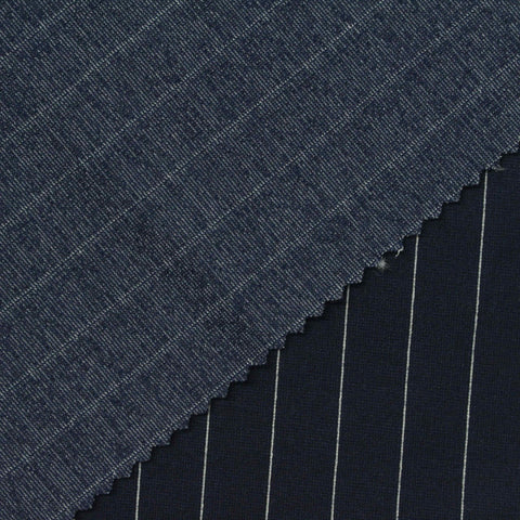 White Vertical-Stripe Ponte Knit, Viscose-Poly