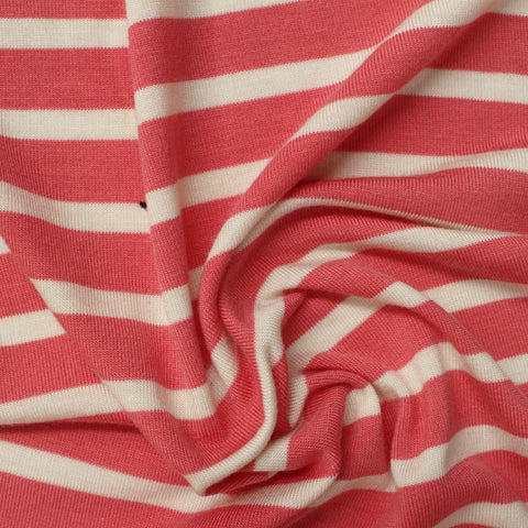 Red Horizontal-Stripe Jersey Knit, Viscose, 173 gsm