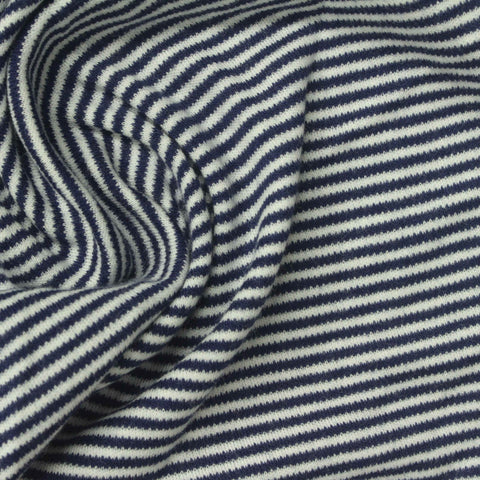 Navy Horizontal-Stripe Interlock Knit, Cotton, 200 gsm