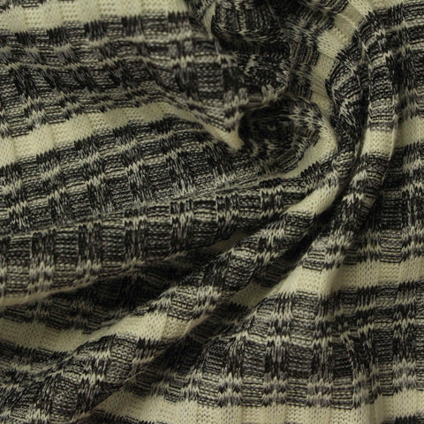 Black Horizontal-Band Rib Knit, Poly-Cotton