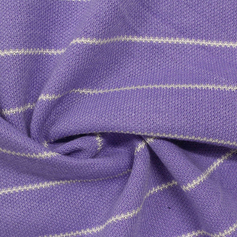 White Horizontal-Stripe Piqué Knit, Poly-Viscose