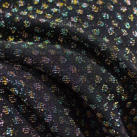 Jacquard Nylon Metallic Stretch Knit Fabric, 202 gsm, 156 cm — Black