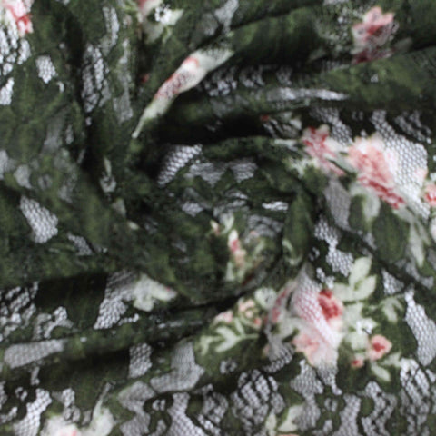 Dark Green Floral Lace, Nylon, 95 gsm