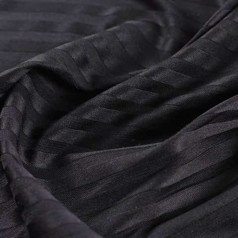 Black Vertical-Stripe Rib Knit, Polyester, 180 gsm