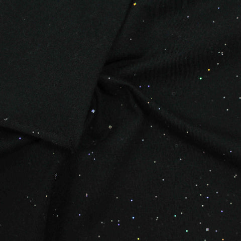 Black Glitter Jersey Knit, Cotton, 175 gsm