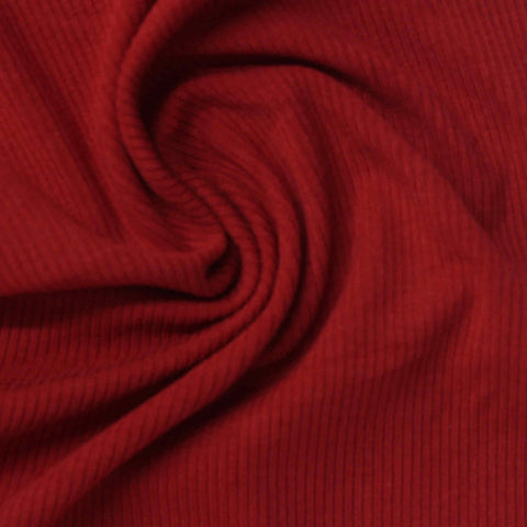 Cotton Viscose Stretch Rib Knit Fabric, 270 gsm, 150 cm — Red