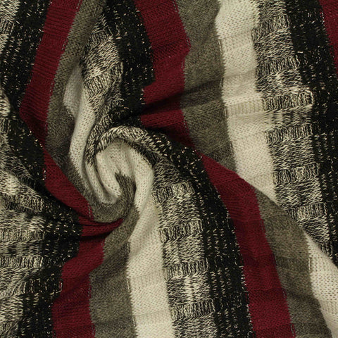 Red Vertical-Stripe Rib Knit, Polyester