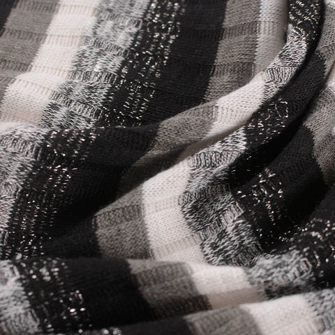 Black Vertical-Stripe Rib Knit, Polyester, 206 gsm