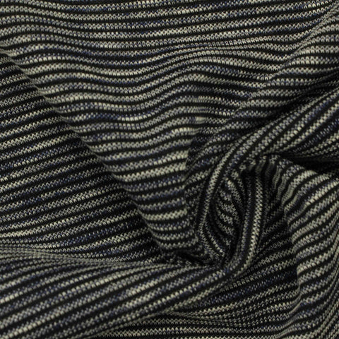 Black Horizontal-Stripe Interlock Knit, Poly-Cotton, 230 gsm