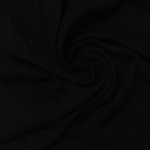 Viscose Stretch Rib Knit Fabric, 225 gsm — Black