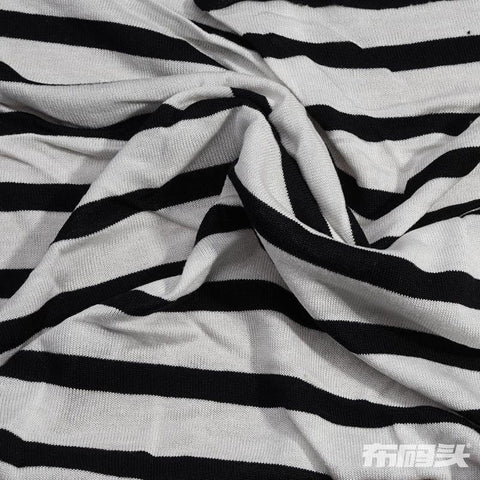 Black Horizontal-Stripe Jersey Knit, Viscose, 140 gsm, 160 cm