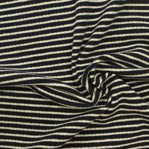 Black Horizontal-Stripe Rib Knit, Poly-Cotton, 273 gsm