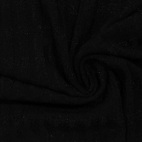Black Textured-Stripe Rib Knit, Poly-Metallic