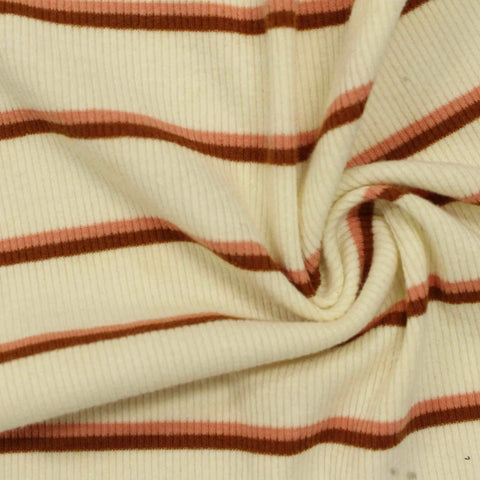Cream Horizontal-Stripe Rib Knit, Cotton-Poly, 150 gsm