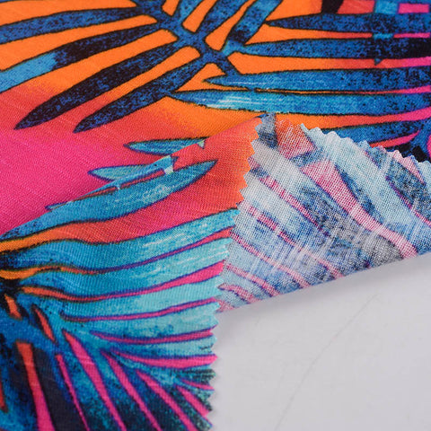Blue Tropical-Palm Knit, Viscose