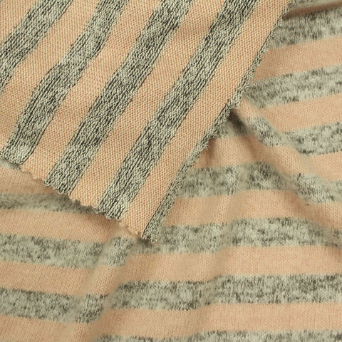 Light Peach Horizontal-Stripe Chunky Knit, Viscose-Poly