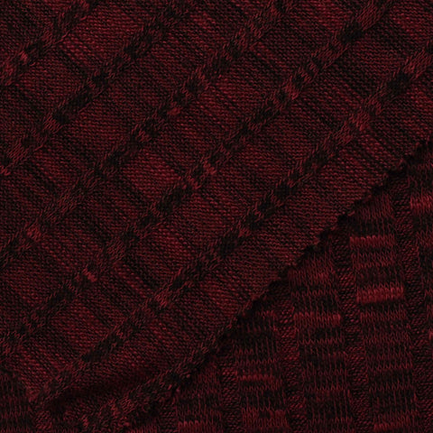Dark Red Heathered-Marl Rib Knit, Viscose-Poly