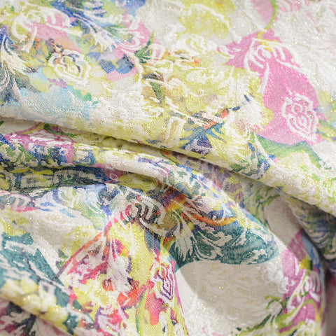 Beige Floral Jacquard, Poly-Cotton