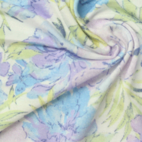 Pastel Blue Bold-Floral Jersey Knit, Viscose