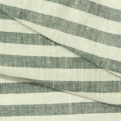 Dark Green Stripe Woven, Cotton-Linen