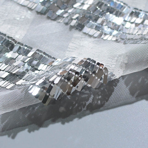 Silver Horizontal-Stripe Mesh, Polyester