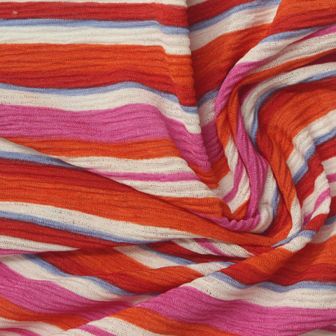 Multicolor Horizontal-Stripe Plissé, Polyester
