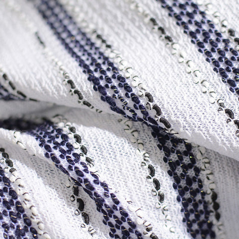 White Vertical-Stripe Chunky Knit, Poly-Metallic