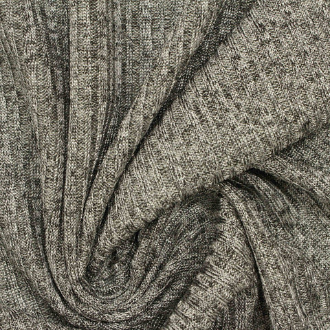 Grey Marl Rib Knit, Poly-Viscose, 197 gsm