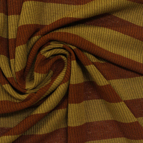 Brown Vertical-Stripe Rib Knit, Poly-Viscose