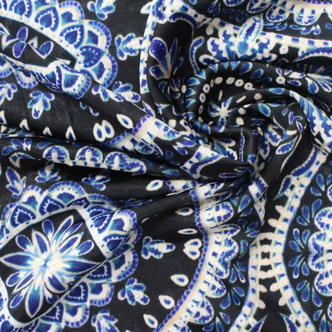 Blue Ornate-Floral Jersey Knit, Polyester