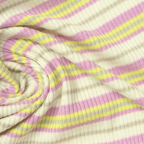 Pink Horizontal-Stripe Rib Knit, Viscose, 230 gsm
