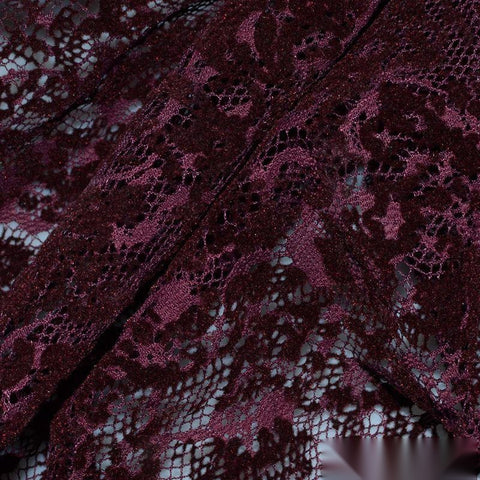 Burgundy Floral Lace, Polyester, 125 gsm