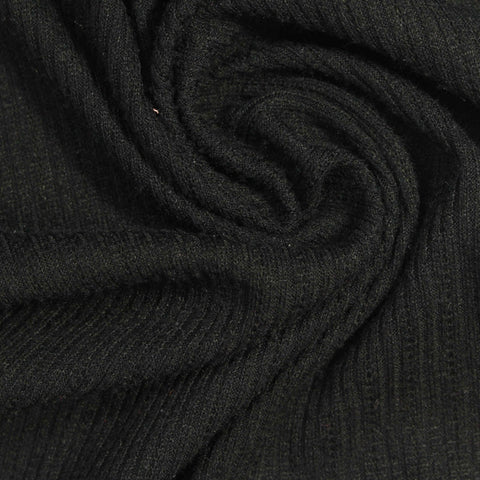 100% Polyester Rib Knit Fabric, 125 gsm, 155 cm — Black
