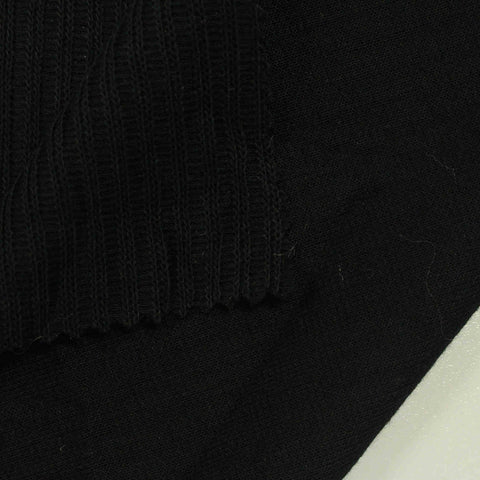 Striped Polyester Cotton Rib Knit Fabric, 200 gsm, 200 cm — Black