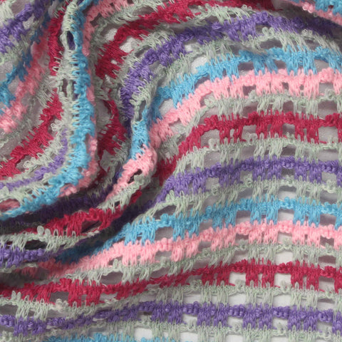 Pink Horizontal-Stripe Chunky Knit, Polyester, 300 gsm
