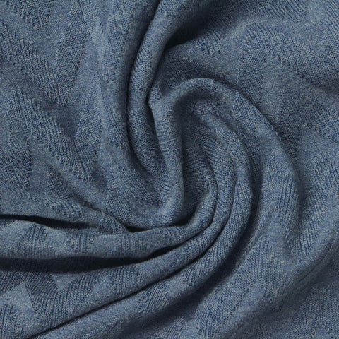 Blue Tone-on-Tone Chevron Pointelle Knit, Poly-Viscose