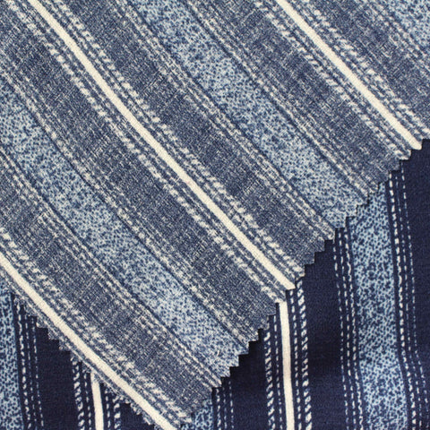 Dark Blue Vertical-Stripe Linen-Look, Polyester