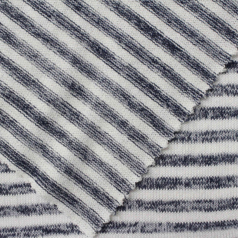 White Horizontal-Stripe Knit, Poly-Viscose, 174 gsm