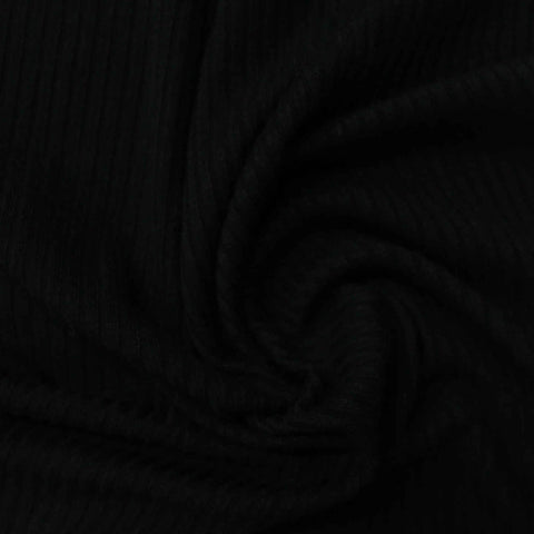 Jacquard Viscose Stretch Rib Knit Fabric, 170 gsm, 160 cm — Black