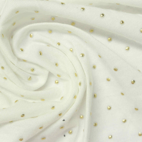 Gold Dots Jersey Knit, Cotton-Poly