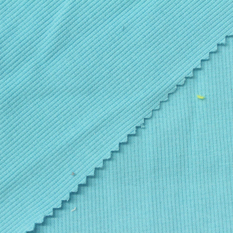 Polyester Cotton Stretch Rib Knit Fabric, 365 gsm, 110 cm — Blue