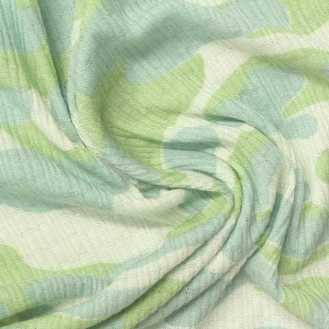 Pastel Green Camo Rib Knit, Poly-Viscose