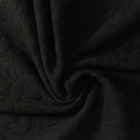 Black Abstract-Leaf Jacquard, Poly-Viscose
