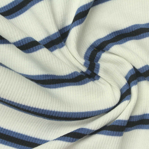 Off-White Horizontal-Stripe Rib Knit, Poly-Viscose, 250 gsm, 130 cm