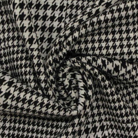 Black Houndstooth Jacquard, Poly-Viscose, 225 gsm