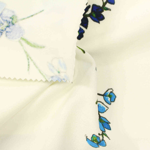 Blue Floral Linen-Look, Polyester