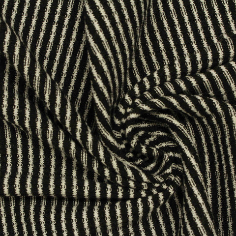 Black Vertical-Stripe Rib Knit, Poly-Viscose, 260 gsm